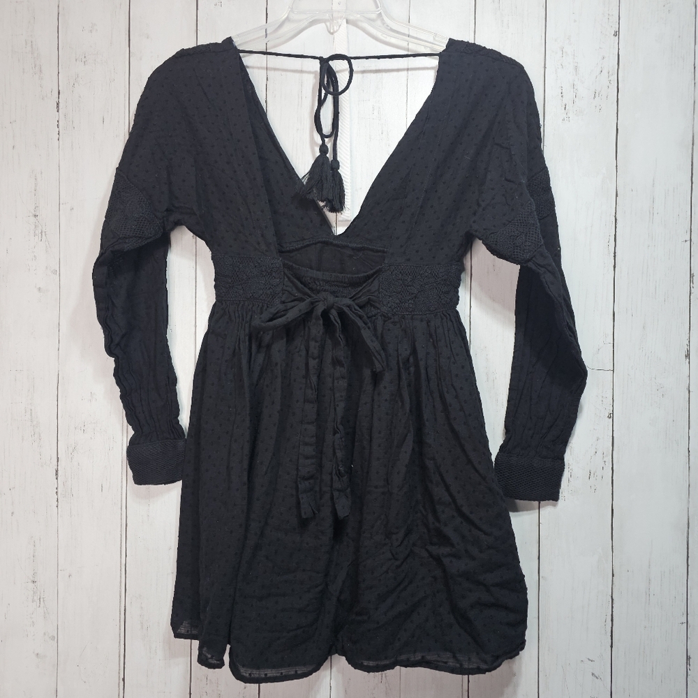 Free People Sugarpie Sexy Black Cotton Swissdot Embroidered Mini Dress Size XS. - Picture 12 of 13